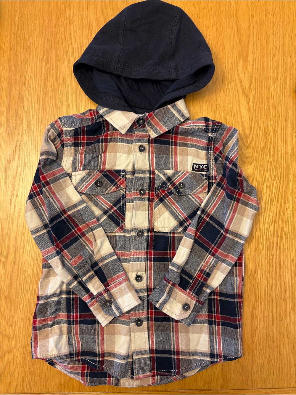 Perfect for Fall! Checked Hooded Lightweight Shirt/Jacket - Navy/Red - size 6